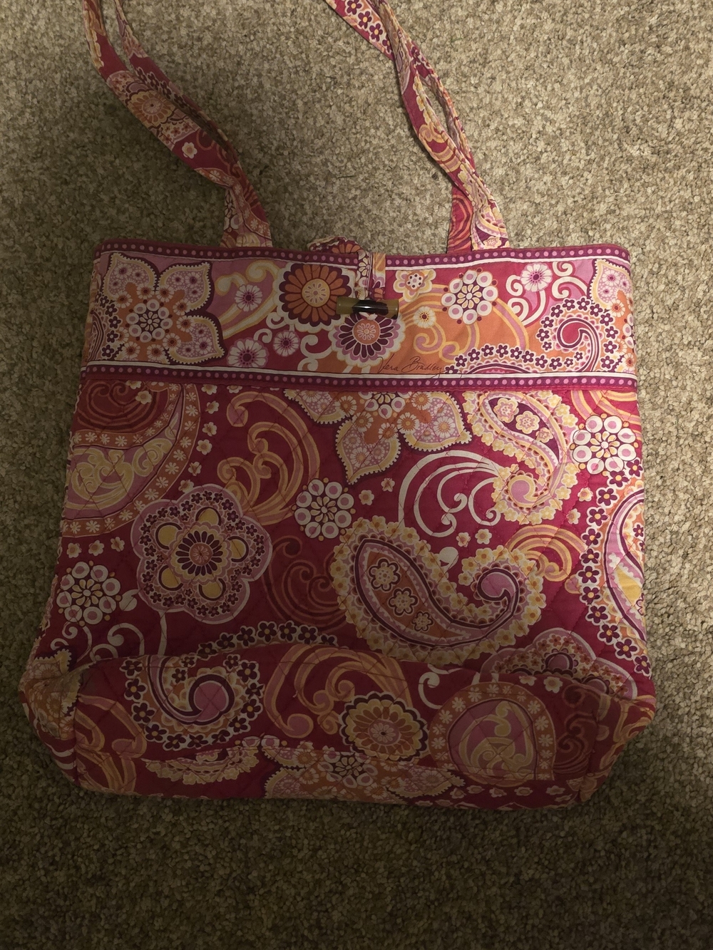 Vera Bradley Pink and Yellow Quilted Paisley Tote